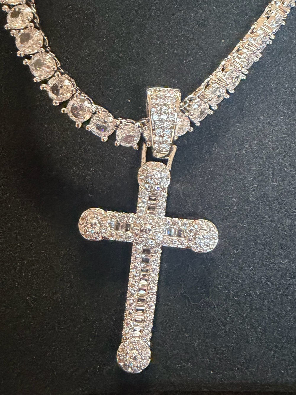 Cubic Zirconia Iced Out Cross Necklace + 4MM Tennis Chain